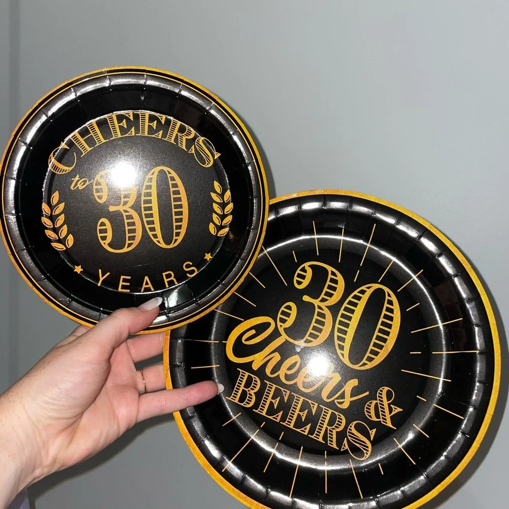 Cheers to 30 Years Black and Gold Party Plates & napkins